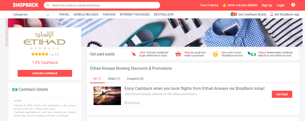 Etihad Airways Sale with 1.0% Cashback | June 2019 Coupons